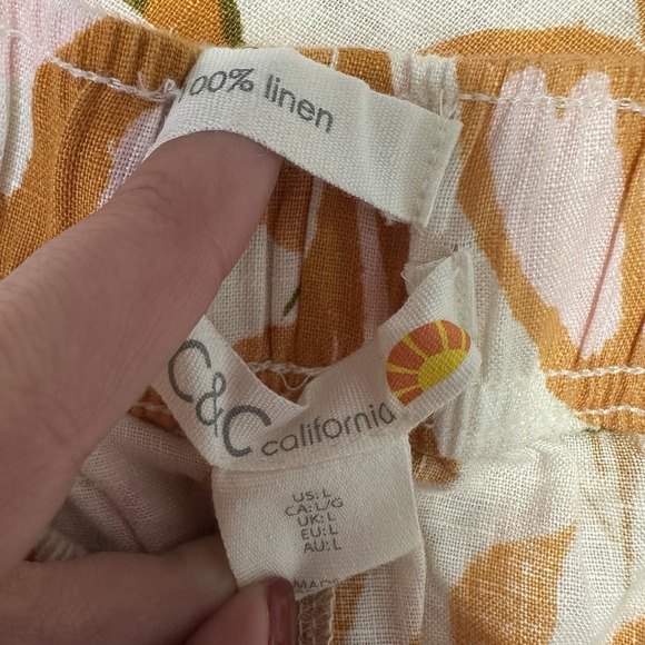 C&C California 100% Linen Floral Tropical Wide Leg Pull On Pants Womens Large - Picture 5 of 5